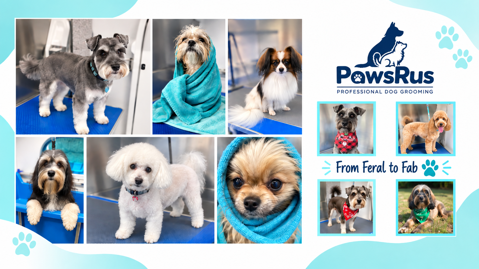 PawsRus From Feral to Fab dog grooming collage